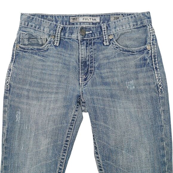 BKE Fulton Mens 31R Denim Blue Jeans Bootcut Medium Wash Thick Stitch Cowboy - Picture 4 of 16